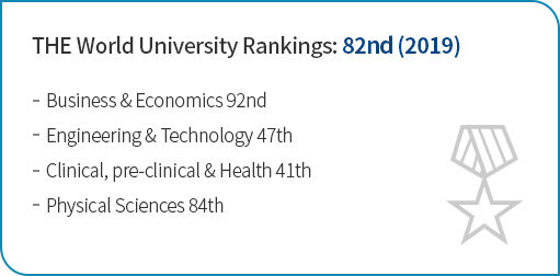 THE World University Rankings: 111th (2018) Engineering & Technology 47th Clinical, pre-clinical & Health 57th