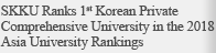 SKKU Ranks 1st Korean Private Comprehensive University in the 2018 Asia University Rankings